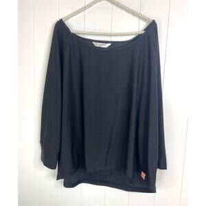 X by Gottex Black High/Low Hem 3/4 Sleeve Boxy Fit Round Neckline Top Size XL